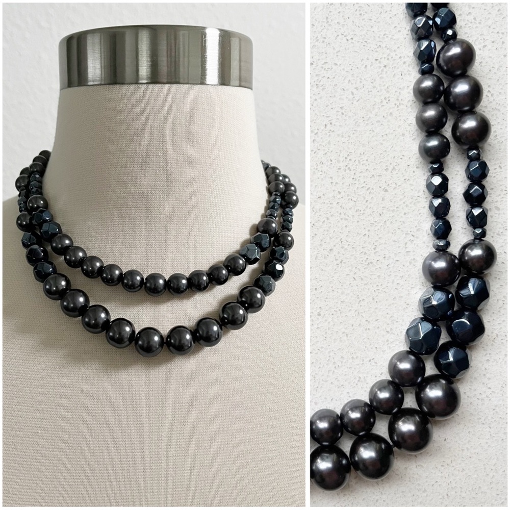 BANANA REPUBLIC Layered Pearl Necklace Dark Gray